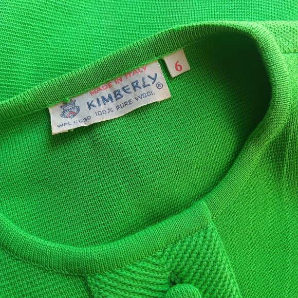 Small Vintage Sweater 1960's Kimberly Neon Green Wool Button-Up Blazer Italy - Picture 4 of 8